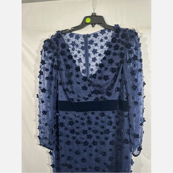 NEW $598 Mac Duggal [ 16 ] Embellished V Neck Illusion Column‎ Midi Dress Blue - Picture 9 of 14